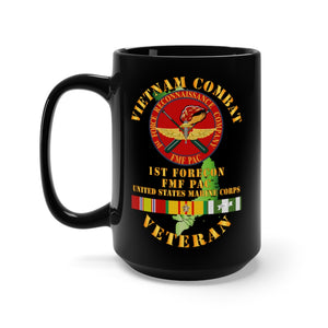 Black Mug 15oz - USMC - Vietnam Combat Veteran - 1st Force Recon Co - FMFPAC
