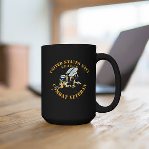 Black Mug 15oz -  Navy - Seabee - Combat Veteran - No Shadow