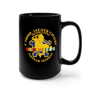 Black Mug 15oz - Army - C Troop, 1st-9th Cavalry - Headhunters - Vietnam Vet w 1966-1967 VN SVC X 300