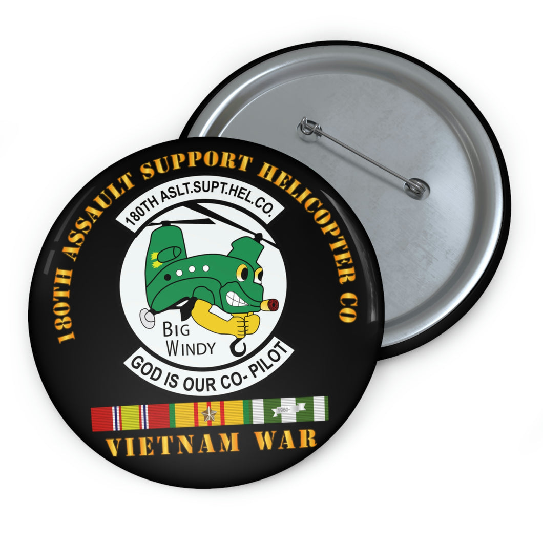 Custom Pin Buttons - Army - 180th ASHC  w VN SVC