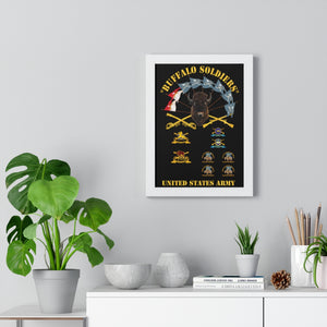 Premium Framed Vertical Poster - Buffalo Soldiers - Infantry - Cavalry Guidons with Buffalo Head  and Unit Crests - US Army