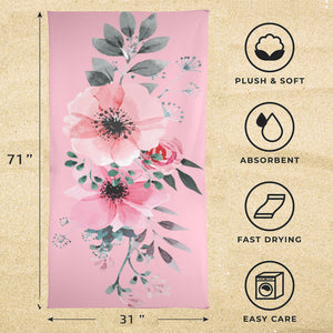 Beach Towel - Flower with Leaves on Pink