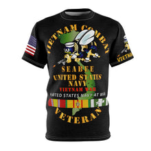 Load image into Gallery viewer, Unisex AOP Cut &amp; Sew Tee - US Navy Seabee - Vietnam Veteran with Bee and Vietnam Service Ribbons
