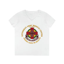 Load image into Gallery viewer, Ladies&#39; V-Neck T-Shirt - Army - Letterman Army Medical Center - Dui - Golden Gate To Health
