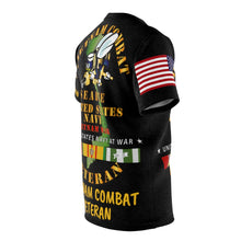 Load image into Gallery viewer, Unisex AOP Cut &amp; Sew Tee - US Navy Seabee - Vietnam Veteran with Bee and Vietnam Service Ribbons
