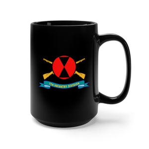 Black Mug 15oz - Army - 7th Infantry Division - SSI w Br - Ribbon X 300