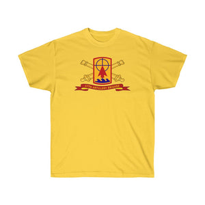 Unisex Ultra Cotton Tee - Army - 57th Artillery Brigade - Shoulder Sleeve Insignia (SSI) with Artillery Branch and Ribbon - American Patriot