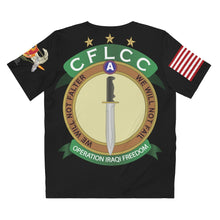 Load image into Gallery viewer, Unisex AOP Cut &amp; Sew T-Shirt - Iraq War - 1st Battalion, 320th Artillery Regiment with Air Assault Badge -105mm Iraq War Service Ribbons
