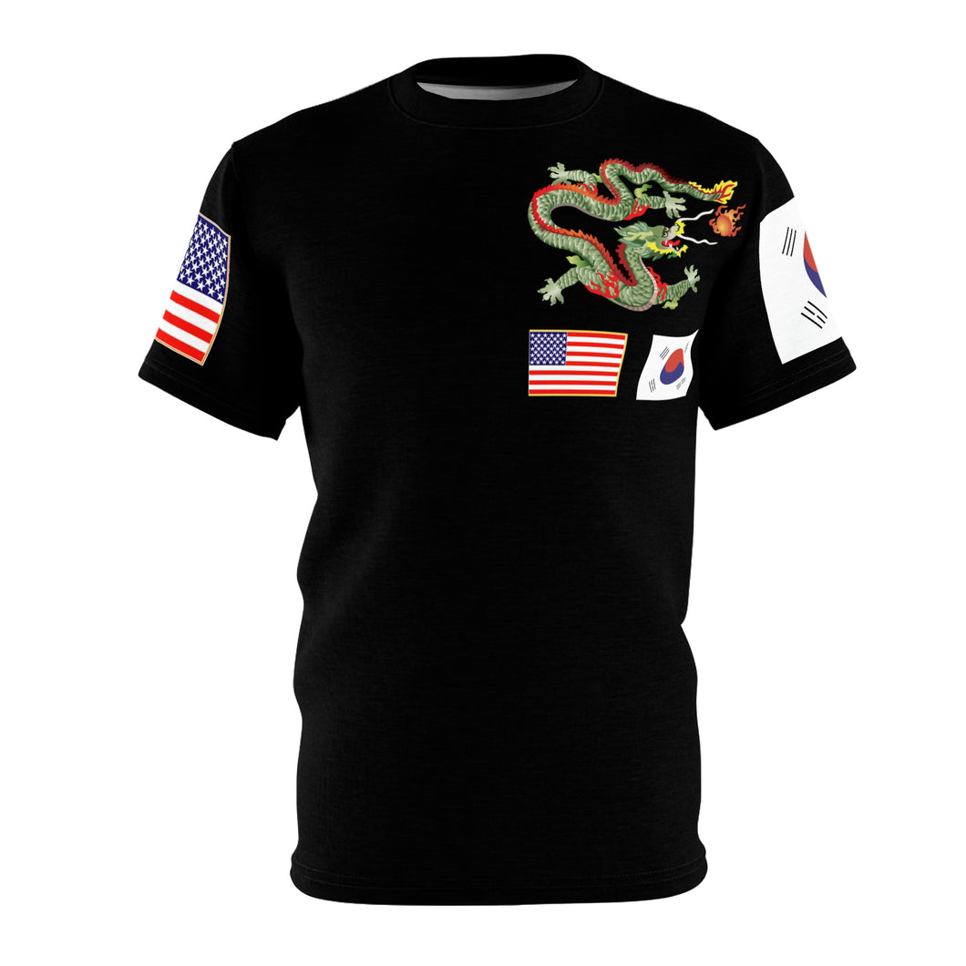 AOP - Black Shirt with Korea Dragon and Flags