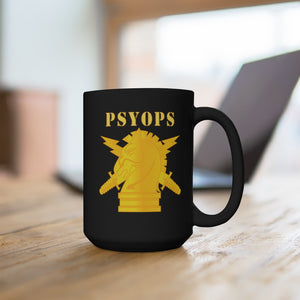 Black Mug 15oz - Army - PSYOPS w Branch Insignia - Line X 300