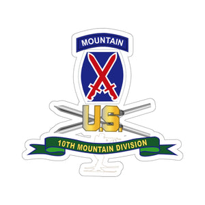 Kiss-Cut Stickers - Army - 10th Mountain Division - SSI w Ski Branch - Ribbon X 300