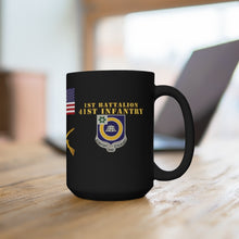 Load image into Gallery viewer, Black mug 15oz -  Cold War Veteran - 1st Battalion, 41st Infantry Regiment with M113/Guidon with Cold War Service Ribbons
