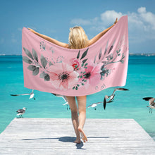 Load image into Gallery viewer, Beach Towel - Flower with Leaves on Pink
