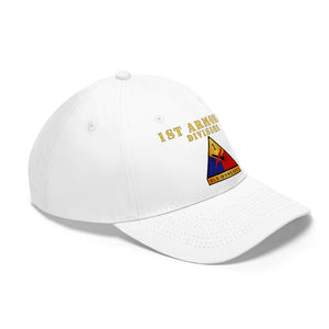 Unisex Twill Hat - 1st Armored Division - Shoulder Sleeve Insignia (SSI) without Text - Direct to Garment (DTG) Printed