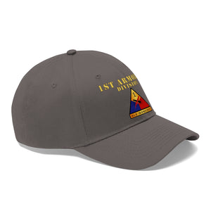 Unisex Twill Hat - 1st Armored Division - Shoulder Sleeve Insignia (SSI) without Text - Direct to Garment (DTG) Printed