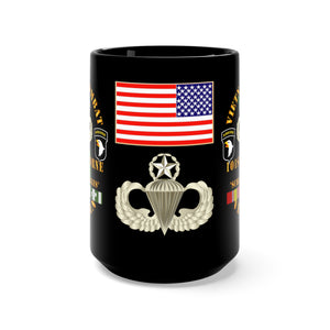 Black Mug 15oz - Army - 101st Airborne Division "Screaming Eagles" - Jumpmaster Airborne Badge with Vietnam Service Ribbons