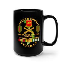 Load image into Gallery viewer, Black Mug 15oz -  Army - Vietnam Combat Vet - 2nd Bn 33rd Artillery - 1st Inf Div SSI
