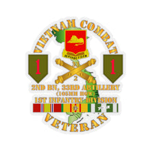 Load image into Gallery viewer, Kiss-Cut Stickers - Army - Vietnam Combat Vet - 2nd Bn 33rd Artillery - 1st Inf Div SSI
