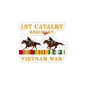 Die-Cut Stickers - 1st Cavalry Regiment - Vietnam War wt 2 Cavalry Riders and Vietnam Service Ribbons