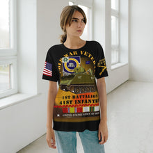 Load image into Gallery viewer, Unisex AOP Cut &amp; Sew T-Shirt - Cold War Veteran - 1st Battalion, 41st Infantry Regiment with M113/Guidon with Cold War Service Ribbons
