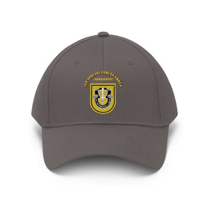 Unisex Twill Hat - 1st Special Forces Group (SFG) (Airborne) Flash with Crest with Text - Direct to Garment (DTG) - Printed