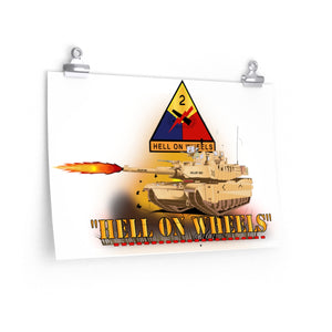 Premium Matte horizontal posters - Army - 2nd Armored Division  - M1A1 Tank  - Hell on Wheels w Fire X 300