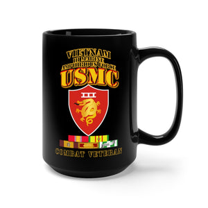 Black Mug 15oz - USMC -  III MAF - Combat Vet  w VN SVC Medals