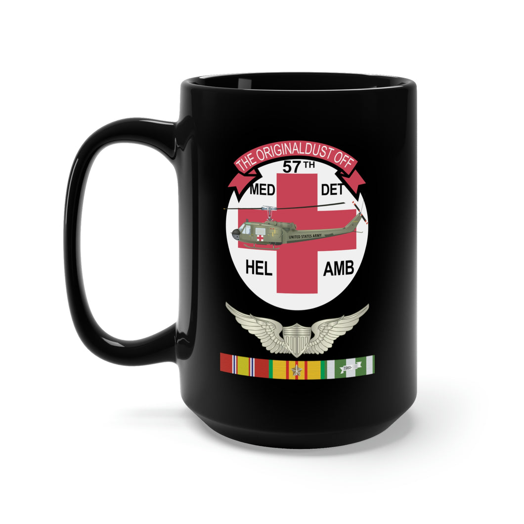 Black Mug 15oz - Army - 57th Medical Company - Original Dustoff - Aviator Badge - Vietnam w VN SVC