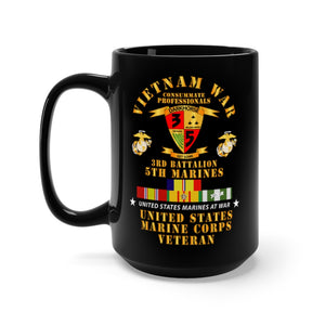 Black Mug 15oz - USMC - Vietnam War Veteran - 3rd Bn, 5th Marines w CAR VN SVC