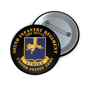 Custom Pin Buttons - Army - 502nd Infantry Regt - DUI - The Deuce