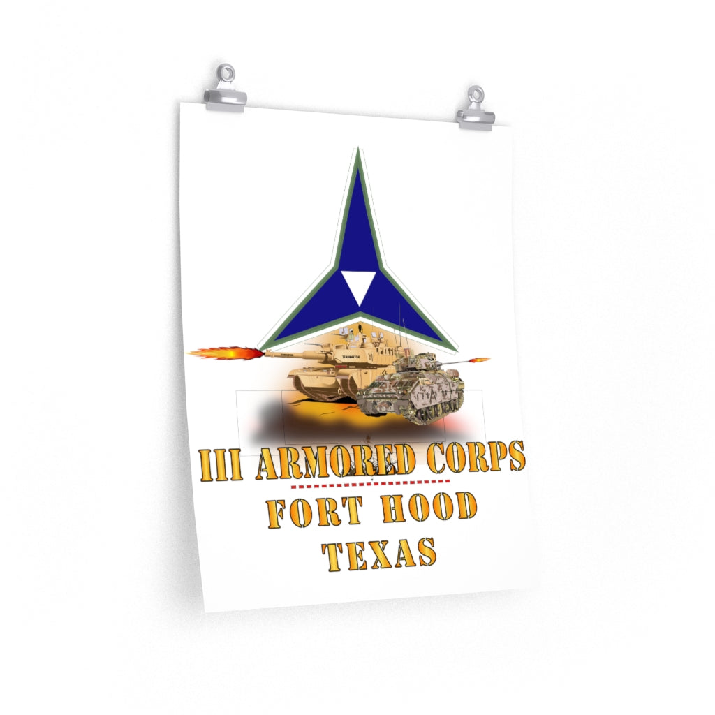 Premium Matte vertical posters - Army - III Armored Corps - M1A1 - M2 Bradely Firing - Fort Hood Texas X 300