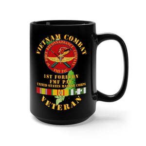 Black Mug 15oz - USMC - Vietnam Combat Veteran - 1st Force Recon Co - FMFPAC