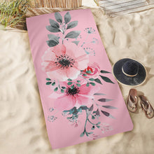 Load image into Gallery viewer, Beach Towel - Flower with Leaves on Pink
