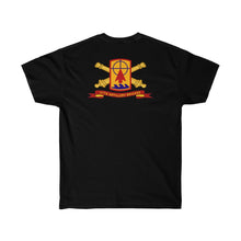 Load image into Gallery viewer, Unisex Ultra Cotton Tee - Army - 57th Artillery Brigade - Distinctive Unit Insignia (DUI) and Shoulder Patch  (SSI) with Artillery Branch and Ribbon
