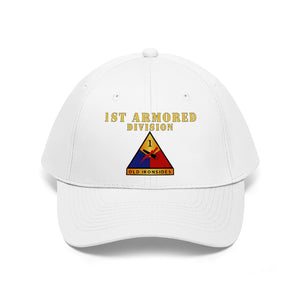 Unisex Twill Hat - 1st Armored Division - Shoulder Sleeve Insignia (SSI) without Text - Direct to Garment (DTG) Printed