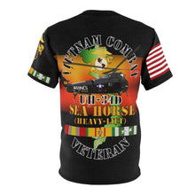 Load image into Gallery viewer, Unisex AOP Tee - USMC - Vietnam Combat Veteran - UH-34D Sea Horse with Vietnam Service Ribbon
