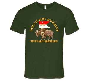Army - 9th Cavalry Regiment - Buffalo Soldiers W 9th Cav Guidon Long Sleeve T Shirt
