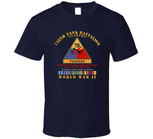 Army - 758th Tank Battalion, "Tuskers",  with Name Tape, with Shoulder Sleeve Insignia, World War II with European Theater Service Ribbons - T Shirt, Premium and Hoodie