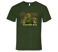 Load image into Gallery viewer, Vietnam Era Helmet Cover - Band - Front - War Is Hell W Jungle - Fire W Txt X 300 T Shirt
