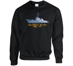 Navy - Destroyer - Uss John S Mccain -  Ship On Top Txt T Shirt