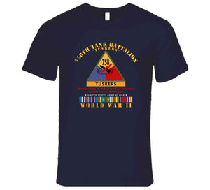 Army - 758th Tank Battalion, "Tuskers",  with Name Tape, with Shoulder Sleeve Insignia, World War II with European Theater Service Ribbons - T Shirt, Premium and Hoodie