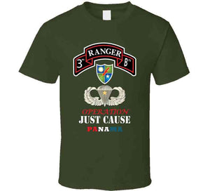 Army - 3rd Rgr Bn  With Dui - Basic Airborne W Combat Jump Star W Opn Just Cause Txt X 300 Classic T Shirt, Crewneck Sweatshirt, Hoodie, Long Sleeve, Mug