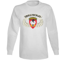 Load image into Gallery viewer, Army - Airborne Badge - 555th Parachute Infantry Bn - Ssi W Triple Nicklestab X 300 T Shirt
