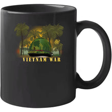 Load image into Gallery viewer, Vietnam Era Helmet Cover - Band - Front - War Is Hell W Jungle - Fire W Txt X 300 T Shirt
