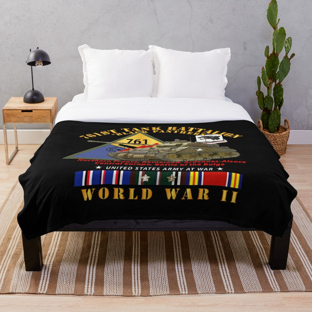 Army - 761st Tank Battalion - Black Panthers - w Tank w SSI WWII EU SVC Throw Blanket