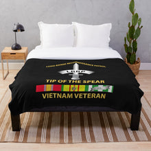 Load image into Gallery viewer, Army - Badge - Long Range Reconnaissance Patrol - Tip of the Spear - Vietnam Veteran with Service Ribbons Throw Blanket
