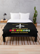 Load image into Gallery viewer, Army - Badge - Long Range Reconnaissance Patrol - Tip of the Spear - Vietnam Veteran with Service Ribbons Throw Blanket
