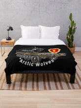 Load image into Gallery viewer, Army - 1st Stryker Bde - 25th ID - Arctic Wolves - White w Stryker wo Div Throw Blanket
