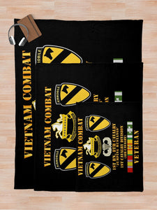 Army - Vietnam Combat Vet w 1st Bn 8th Cav 1st Cav - Jumping Mustangs - Hat Throw Blanket