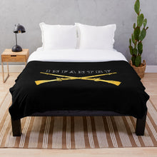 Load image into Gallery viewer, Army - Infantry Br - Crossed Rifles w Blk Txt White Outline Throw Blanket
